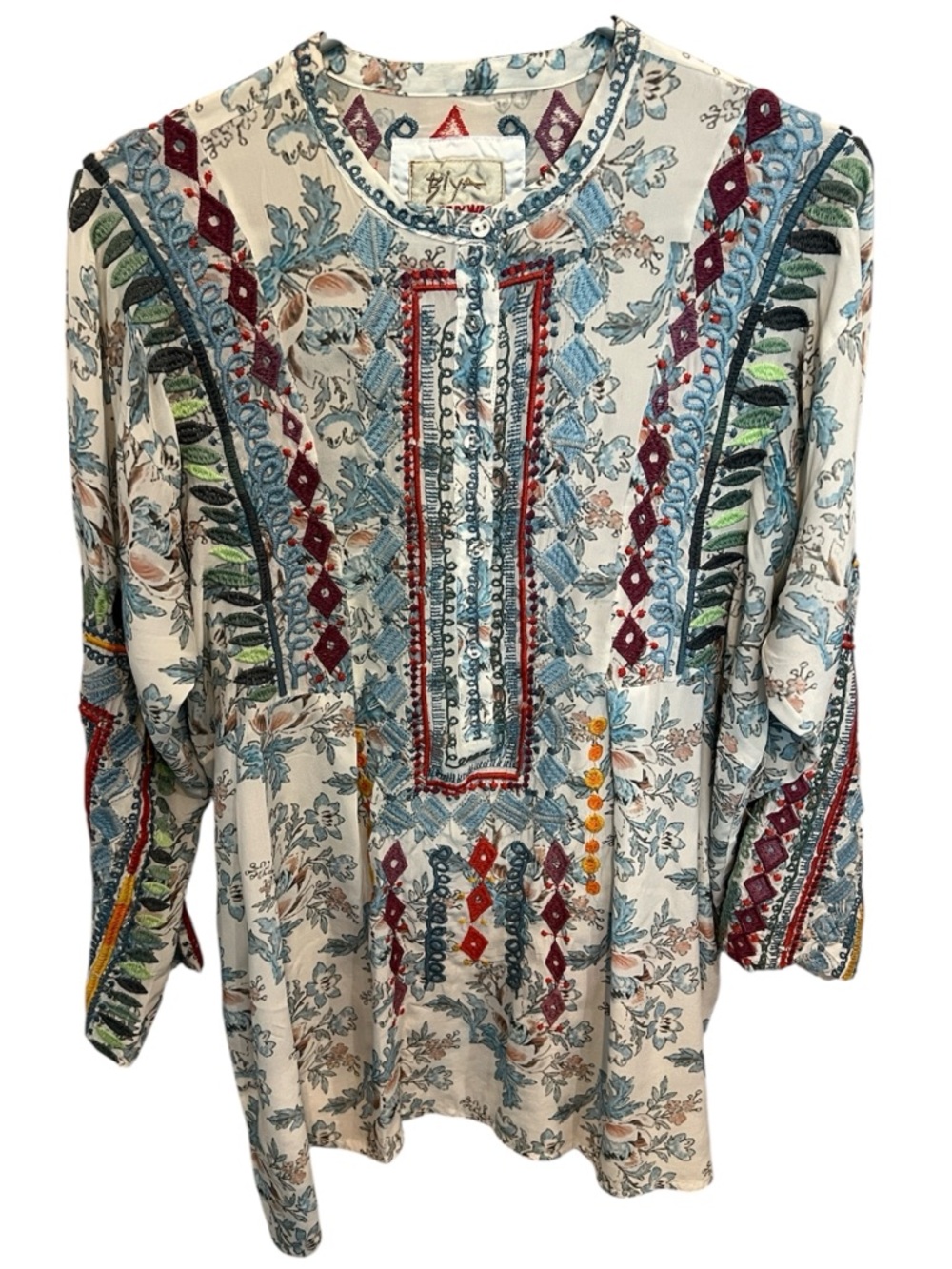 Johnny Was BYIA Isla Embroidered Floral Print Tunic Blouse Size M - Picture 3 of 16